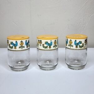 Vintage Gemco Set of 3 Country Festival Blue Bird Spice Shaker Glass Jars
